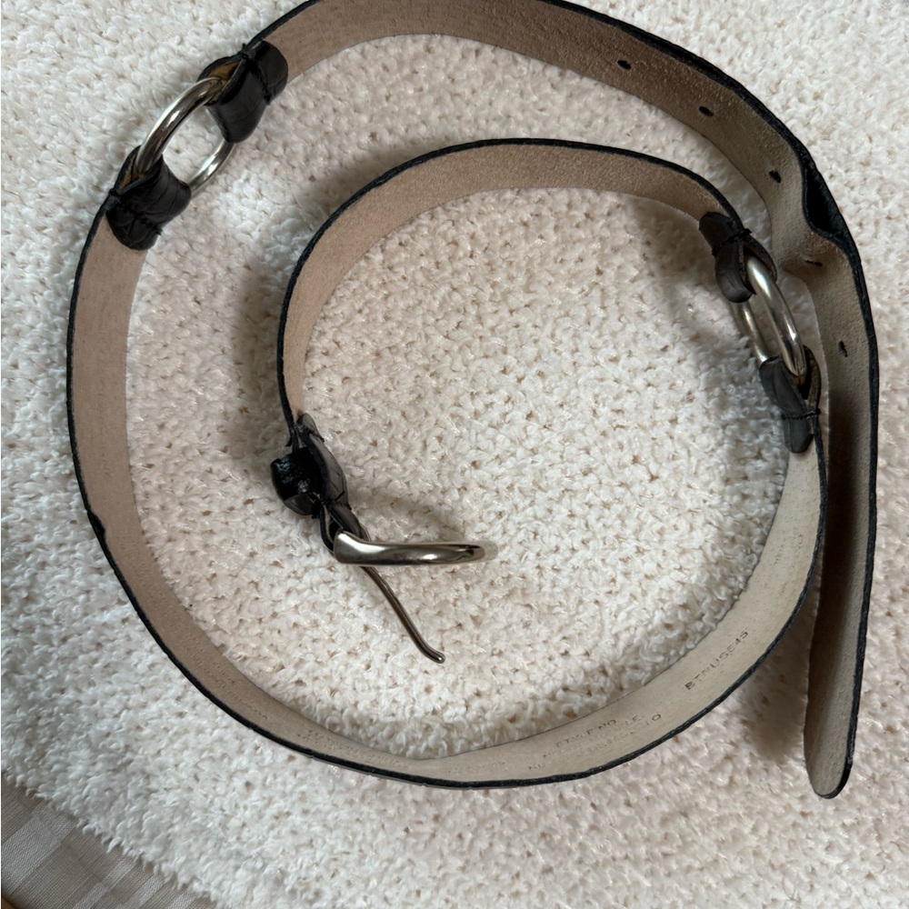 Liz Claiborne Black Leather Belt with Silver Buckle